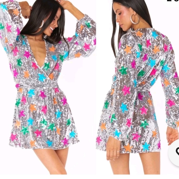 Show Me Your Mumu "Wear Me Out "Rainbow Star Sequin Mini Dress XS - Picture 6 of 14